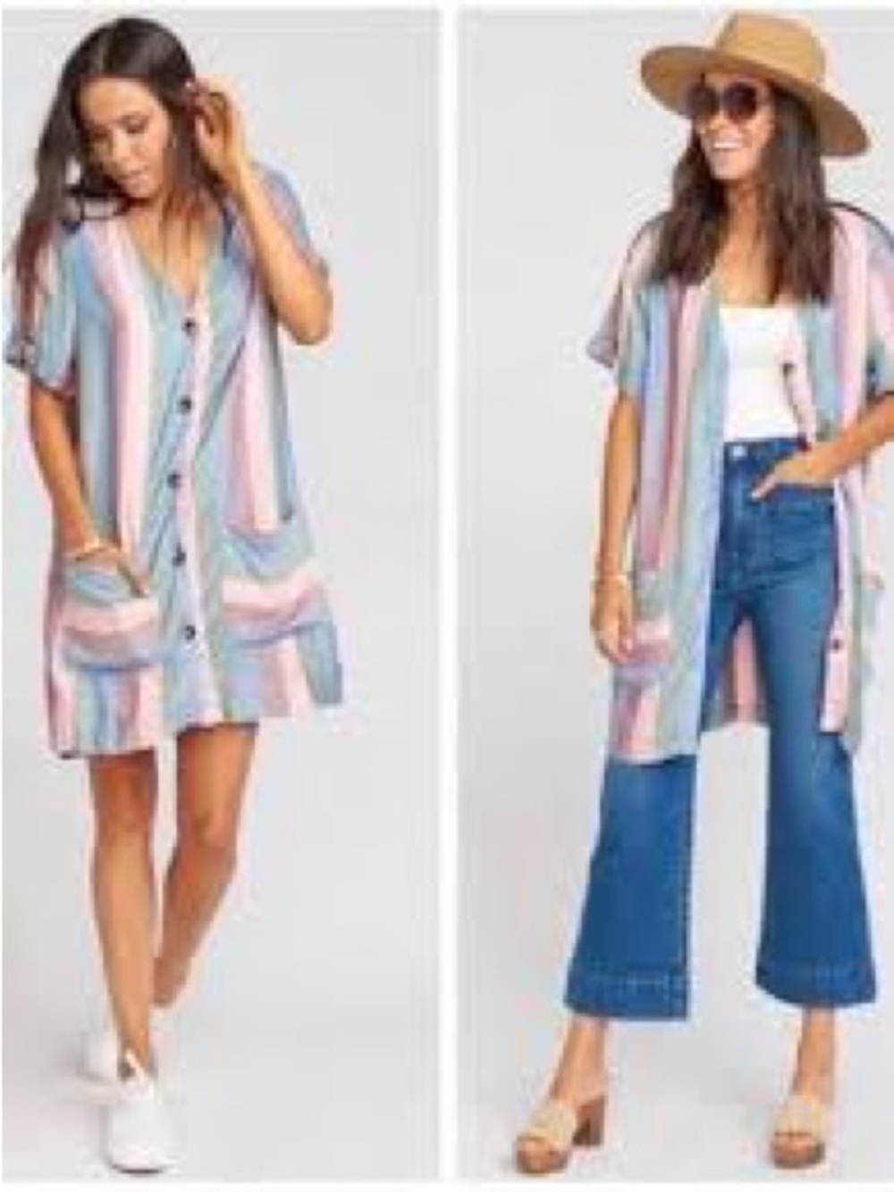 Show Me Your Mumu Striped Button Front Mini Dress Pink Blue Green S